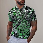 billige Geometrisk polo for menn-Herre Grafisk Golf skjorte Kortermet Poloskjorter Skjorter med krage Fritid Ferieklær Rave Wear Festantrekk Knapper 3D-utskrift Sommer Sølv Gul Rød