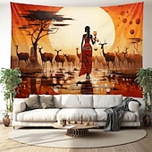 billige kunsttepper-afrikansk folkekunst hengende billedvev veggkunst stor billedvev veggmaleri dekor fotografi bakteppe teppe gardin hjem soverom stue dekorasjon