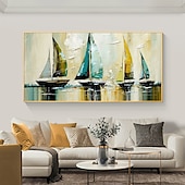 Недорогие Пейзажи-Ручная работа, оригинальная морская картина маслом, парусник на холсте, настенное искусство, декор, абстрактная пейзажная картина для домашнего декора с натянутой рамкой/без внутренней рамы, картина