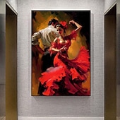 tanie Obrazy z ludźmi-styl hiszpański sztuka flamenco para płótno ręcznie malowana tancerka kobieta sztuka ścienna taniec dekoracje ścienne ręcznie robione na płótnie dekoracja domowego biura (bez ramki)