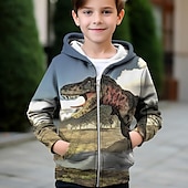 billiga Pojkens 3D-djur-Pojkar 3D Dinosaurie Huvtröja Kappa Ytterkläder Långärmad Höst Vinter Aktiv Streetwear Häftig Polyester Barn 3-12 år Blixtlås Gata Dagligen Normal