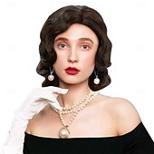 cheap Historical Wigs-Brown Wig 1920s Lady Finger Wave Wig Vintage Brown 20s Wig Women Retro Synthetic Hair Carnival Cosplay Party Costume Wig Halloween Wigs