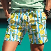 baratos Comida &amp; Bebidas-Homens Fruta Limão Impressão 3D Calção de Banho Bermuda de Surf Shorts de Natação Cintura Média Havaiana Casual Feriado Praia Com Cordão com forro de malha Cintura elástica Designer Roupa