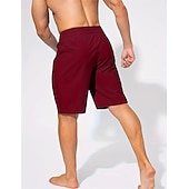 お買い得  男性用水泳パンツ-男性用 ボードショーツ スイムトランク お出かけ 週末 速乾性 ドローストリング 弾性ウエスト ポケット付き 平織り 膝丈 体操服 カジュアル アクティブウェア ワインレッド ブラック