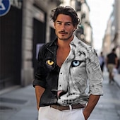 preiswerte Tiermuster Druck-Herren Leopard Hemd Knopfhemd Langarm Abstrakt Brautkleider schlicht Freizeitskleidung Ausgehen Frühling Umlegekragen Bedruckt Button-Down Rote Blau Braun Grau