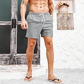 preiswerte Herren Badeshorts-Herren Boardshorts Badeshorts Bademode Ausgehen Wochenende Atmungsaktiv Schnelltrocknend Tasche Kordelzug Elastische Taille Gestreift Kurz Gymnastik Brautkleider schlicht Sportkleidung Himmelblau