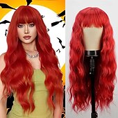 cheap Costume Wigs-Green Wig with Bangs Soft Long Wavy Wigs for Women Curly Synthetic Fiber Wig Replacement Halloween Costumes Cosplay Party Wigs St.Patrick&#039;s Day Wigs