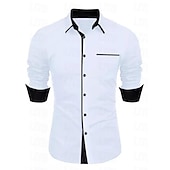 preiswerte Businesshemden für Herren-Herren Oberhemd Lässiges Hemd Schwarz Weiß Hellgrün Burgunderrot Blau Langarm Farbblock Solide / einfarbig Umlegekragen Hochzeit Urlaub Button-Down Bekleidung Baumwolle Modisch Freizeit