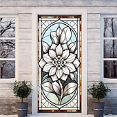 Недорогие Дверные чехлы-витражи цветочные дверные покрытия фреска декор дверной гобелен дверной занавес украшение фон дверной баннер съемный для входной двери в помещении и на открытом воздухе украшение для дома и комнаты