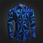 cheap 3D Pattern-Men&#039;s Geometry Shirt Button Up Shirt Long Sleeve Artistic Subcultural Daily Wear Going out Spring Turndown Print Button-Down Red Blue Green Gray