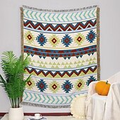 preiswerte Sofadecken &amp; Überwürfe-Boho-Mandala-Fadendecke, ländliche Geometrie, Sofa-Hängeteppich, gestrickte Sofadecke aus Baumwolle