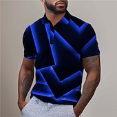 abordables Polo géométrique pour homme-Homme Géométrique Chemise de golf Manche Courte Polos Chemises à Col Occasionnel Vêtements de vacances Tenue formelle Vêtements de festival Impression 3D Boutons Été Jaune