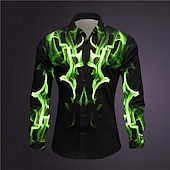 halpa Geometric Pattern-Miesten Geometrinen printti antaa potkut Paita Button Up paita Pitkähihainen Abstrakti Subkulttuuri Arki-asut Bile Kevät Sänkyjen avaus Painettu Painike alas Tumman punainen Keltainen Punastuvan