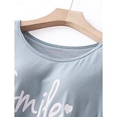 billiga Sovkläder till damer-kvinnors pyjamasset brev mode komfort hem daglig säng bomull andas rund hals långärmad t-shirt t-shirt byxa bröstkuddar sommar vår hem outfits