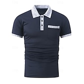 olcso Férfi klasszikus póló-Férfi POLO trikó Button Up Polos Hétköznapi Sport Hajtóka Rövid ujjú Divat Alap Színes Tyúklábminta Kollázs Zseb Nyár Normál Fekete Fehér Tengerészkék Medence Khakizöld POLO trikó