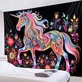 tanie Blacklight gobelin-gobelin z czarnym światłem UV reaktywny świecący w ciemności świecący neonowy jednorożec zwierzęcy psychodeliczny trippy mglisty wiszący gobelin ścienny sztuka mural do salonu sypialni