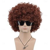 tanie Peruki historyczne-Dorosła Uniseks 60s 70s 80s Krótkie Złote Kręcone Afro Syntetyczna Disco Rocker Hipisi Włosy Kalifornijski Karnawał Cosplay Anime Kostium Peruki Halloween