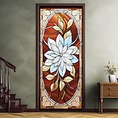 Недорогие Дверные чехлы-витражи цветочные дверные покрытия фреска декор дверной гобелен дверной занавес украшение фон дверной баннер съемный для входной двери в помещении и на открытом воздухе украшение для дома и комнаты