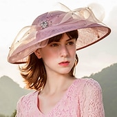 billige Partyhatter-hatter lin bowler / cloche hatt solhatt topp hatt bryllup cocktail elegant britisk med rhinestone tyll hodeplagg hodeplagg