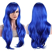 economico Parrucche storiche-parrucche 28 pollici 70cm lunghi capelli ricci ondulati parrucca cosplay resistente al calore con cuffia per parrucca parrucche di carnevale