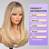 abordables Pelucas de fiesta-Peluca larga rubia en capas con flequillo pelucas de cabello lacio para mujeres peluca sintética resistente al calor aspecto natural para fiestas cosplay uso cotidiano pelucas de Halloween