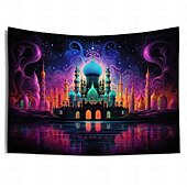 levne Tapiserie Blacklight-ramadán mešita blacklight gobelín uv reaktivní záře ve tmě trippy mlhavá příroda krajina závěsná gobelín nástěnná malba pro obývací pokoj ložnice