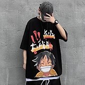 billige Tegneserie- og filmkaraktergrafikk-One Piece Monkey D. Luffy T-skjorte Tegneserie Manga Animé Graphic Til Par Herre Dame Voksne Karneval Maskerade Varmstempling Fritid / hverdag