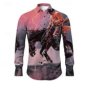 cheap Men&#039;s Western Shirts-Kentucky Derby Men&#039;s Cowboy Shirt Western Shirt Cowboy Shirt Long Sleeve Vintage Western Style Outdoor Street Casual Daily Fall &amp; Winter Turndown Buttons Print Blue Purple Orange Green