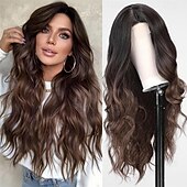 economico Parrucche trendy sintetiche-parrucca lunga ondulata bordeaux per le donne parrucca riccia rossa da 26 pollici parte centrale parrucca in fibra sintetica resistente al calore dall&#039;aspetto naturale per l&#039;uso quotidiano nelle feste