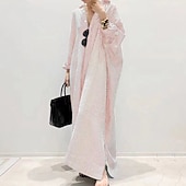 preiswerte bedruckte Kleider aus Baumwolle und Leinen-Damen Schwarz Weiß Hellgrün Sommer Frühling Herbst Maxikleid Baumwoll-Leinen-Kleider Freizeitkleid Shiftkleid Basic Lässig Outdoor Winterkleid Urlaub Lässiger Schnitt Gestreift Hemdkragen