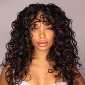 abordables Perruques de fête-perruque bouclée grande perruque bouclée pour femmes blanches et noires perruque afro bouclée longue de 20 pouces avec frange perruques de remplacement de cheveux synthétiques pour cosplay et
