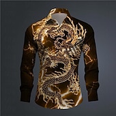 abordables Motif Animal-Homme Dragon Chemise Chemise boutonnée manche longue Abstrait Usage quotidien Sortie Printemps Col rabattu Imprimer Bouton bas Noir Jaune Rose Claire Rouge Bleu Roi