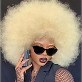 levne Párty paruky-afro paruky pro černé ženy 70. léta krátká černá afro paruka disco afro nafouklé paruky pro ženy výstřední kudrnatá paruka 10palcová přirozeně vypadající syntetická paruka denní párty cosplay