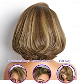 cheap Human Hair Lace Front Wigs-Wig Light Blonde Mix Brown Bob Layered Cut Wigs 13X4 Closure Bob Lace Front Wig Short Bob Wigs Right C Part Human Hair Frontal