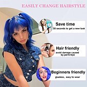 cheap Synthetic Trendy Wigs-Bob Wig With Bangs Short Wavy Blue Wig Women Synthetic Colored Bachelorette Wigs Shoulder Length Party Halloween Christmas Fun Cosplay Wigs