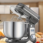 preiswerte Küchengeräte-Küchen-Elektro-Standmixer, 6-Gang-Kippkopf-Lebensmittelmixer mit 6,5-qt-Edelstahlschüssel, Knethaken, Flachrührer, Spritzschutzabdeckung
