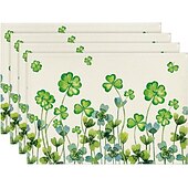 cheap Placemats &amp; Coasters &amp; Trivets-St. Patrick&#039;s Day Placemat, Clover Table Decoration, Non slip and Thermal Insulation Linen Mats Seasonal Spring Table Mats for Party Kitchen Dining Decoration