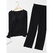 cheap Women&#039;s Sleepwear-Women&#039;s Pajamas Sets Pure Color Simple Comfort Home Daily Bed Modal Breathable Crew Neck Long Sleeve T shirt Tee Pant Elastic Waist Summer Spring Home Outfits