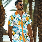 abordables Nourriture &amp; Boissons-Homme Citron Chemise Chemise hawaïenne Chemise Aloha Manche Courte Chemise Col rabattu Vacances Hawaïen Extérieur Vacances Hawaïen Jaune Bleu Violet S M L