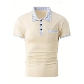 olcso Férfi klasszikus póló-Férfi POLO trikó Button Up Polos Hétköznapi Sport Hajtóka Rövid ujjú Divat Alap Színes Tyúklábminta Kollázs Zseb Nyár Normál Fekete Fehér Tengerészkék Medence Khakizöld POLO trikó