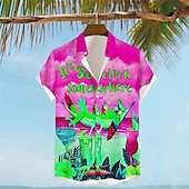 abordables Oiseaux &amp; Animaux-Homme Lettre Perroquet Chemise Chemise hawaïenne Chemise Aloha Manche Courte Chemise Col rabattu Vacances Hawaïen Style complexe Extérieur Vacances Hawaïen Jaune Bleu Fuchsia S M L