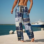 cheap Men&#039;s Printed Casual Pants-Plaid Color Block Men&#039;s Resort 3D Printed Casual Pants Trousers Elastic Waist Drawstring Loose Fit Straight-Leg Summer Beach Pants S TO 3XL