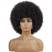 levne Párty paruky-afro paruky pro černé ženy 70. léta krátká černá afro paruka disco afro nafouklé paruky pro ženy výstřední kudrnatá paruka 10palcová přirozeně vypadající syntetická paruka denní párty cosplay