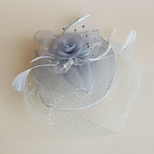 levne Svatební čelenka-Fascinátory Klobouky Doplňky do vlasů Organza Se širší krempou Cylindr Závojový klobouk Dostih koktejl Elegantní Vinobraní S Peří Mašličky Přílba Pokrývky Hlavy