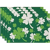 cheap Placemats &amp; Coasters &amp; Trivets-St. Patrick&#039;s Day Placemat, Clover Table Decoration, Non slip and Thermal Insulation Linen Mats Seasonal Spring Table Mats for Party Kitchen Dining Decoration