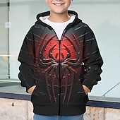 cheap Boy&#039;s 3D Animals-Boys 3D Spider Hoodie Coat Outerwear Long Sleeve Fall Winter Active Streetwear Cool Polyester Kids 3-12 Years Zip Street Daily Regular Fit