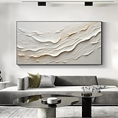 cheap Landscape Paintings-Hand painted Textured White Abstract Sandy Beach Oil Painting on Canvas handmade Original Blue Ocean Painting Custom Art Decor for Living room Wall Decor Wall Art