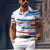 billige Geometrisk polo for menn-Herre Geometrisk Golf skjorte Kortermet Poloskjorter Skjorter med krage Fritid Ferieklær Formell klær Festivalklær Knapper 3D-utskrift Sommer Kongeblå Blå Lilla