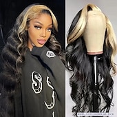 economico Parrucche lace front capelli veri-mette in evidenza 1b/613# parrucca frontale in pizzo con capelli umani ondulati 13x4 capelli umani densità 150%-180% con capelli per bambini