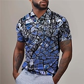 billige Geometrisk polo for menn-Herre Grafisk Golf skjorte Kortermet Poloskjorter Skjorter med krage Fritid Ferieklær Rave Wear Festantrekk Knapper 3D-utskrift Sommer Sølv Gul Rød